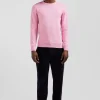 Pull col rond en laine et coton rose coupe Regular