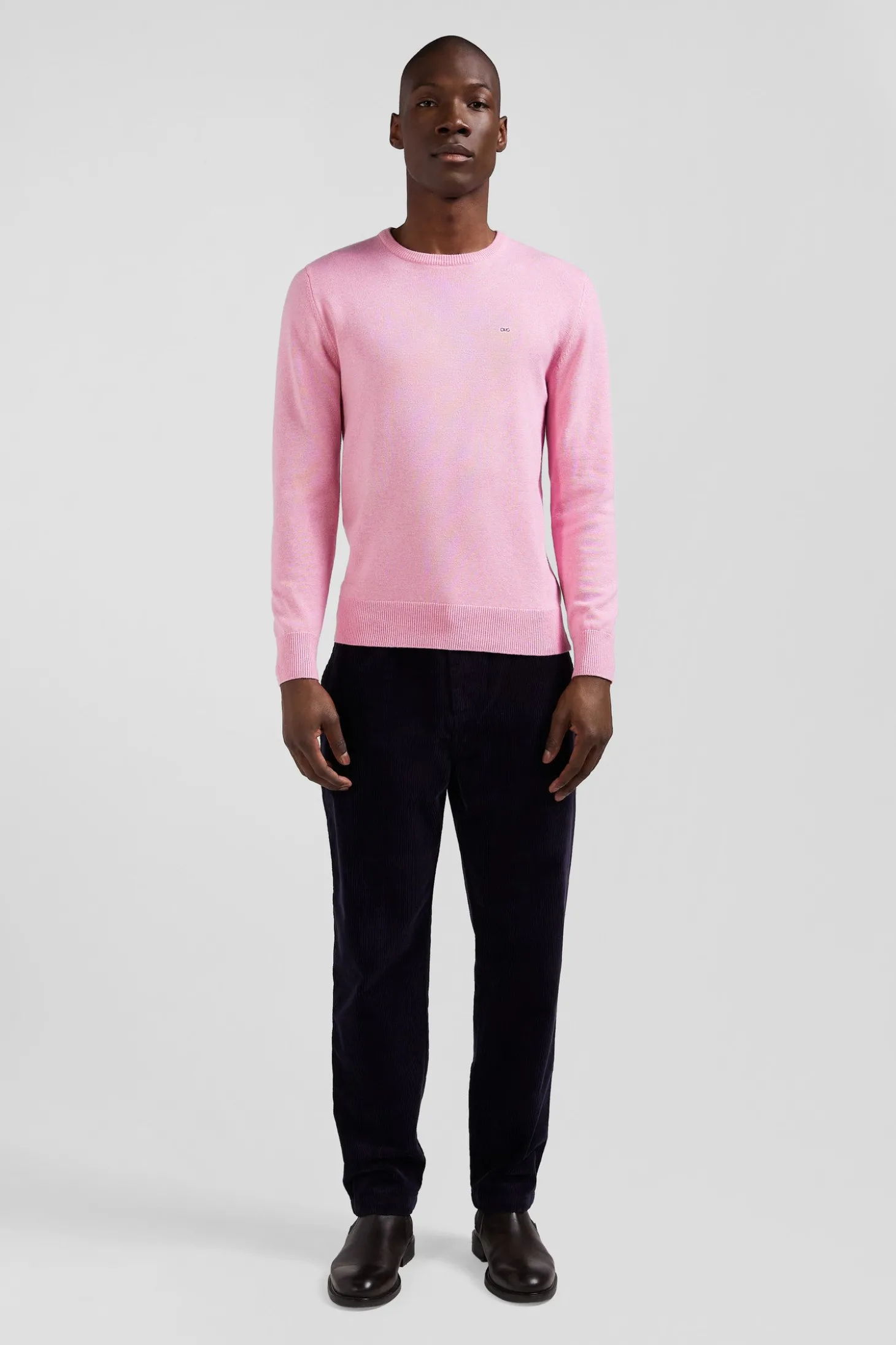 Pull col rond en laine et coton rose coupe Regular