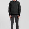 Pull col rond en laine et coton noir coupe Regular