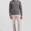 Pull col rond en laine et coton gris coupe Regular effet micro nœud papillon