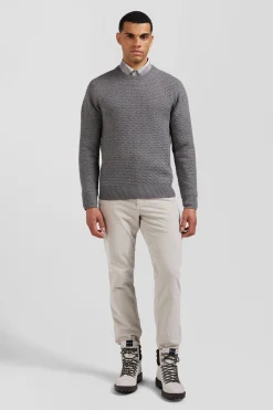 Pull col rond en laine et coton gris coupe Regular effet micro nœud papillon