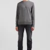 Pull col rond en laine et coton gris clair coupe Regular