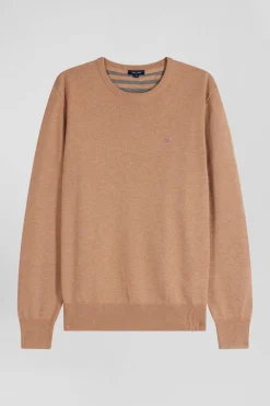 Pull col rond en laine et coton camel coupe Regular