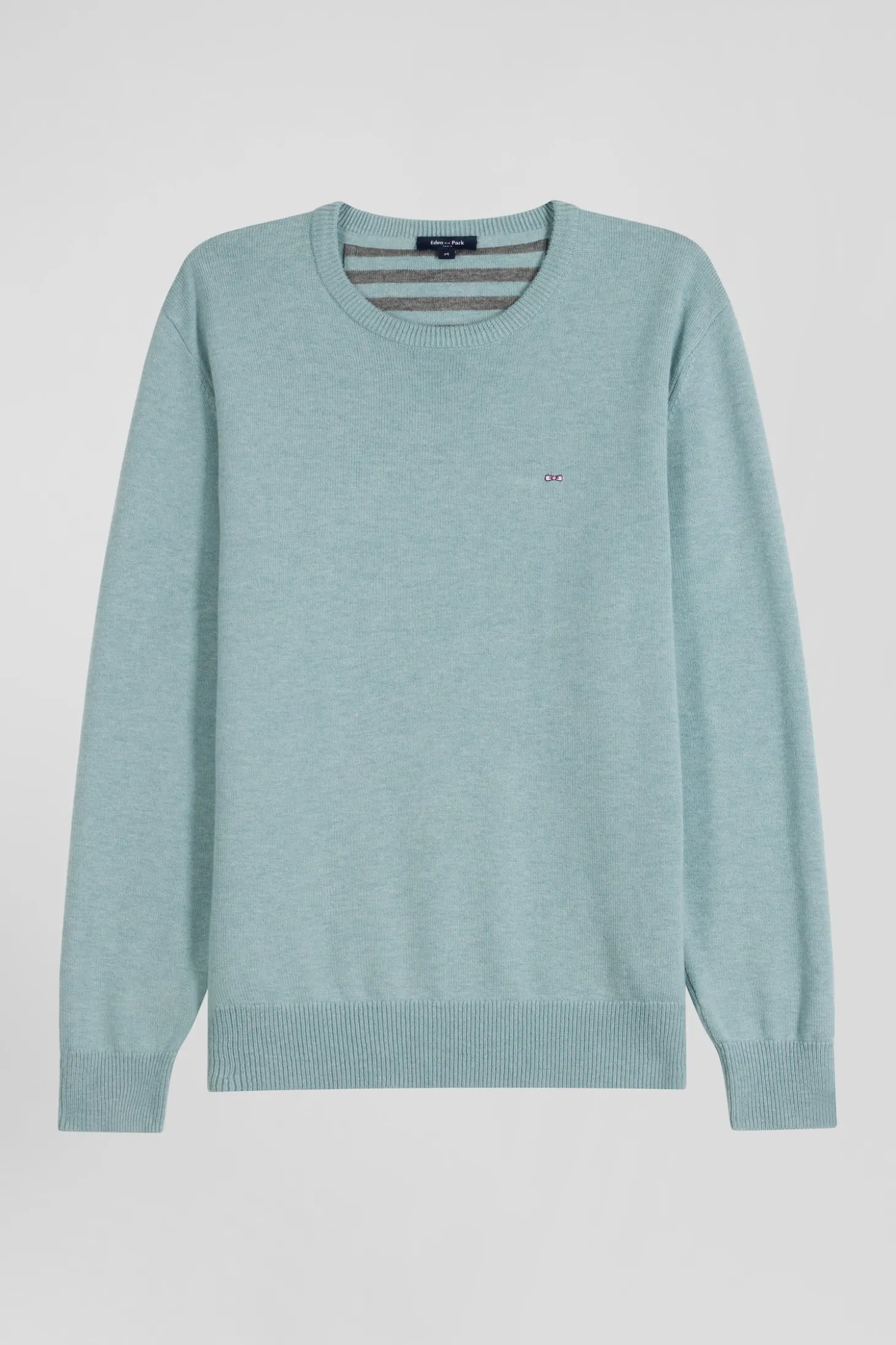 Pull col rond en laine et coton vert coupe Regular