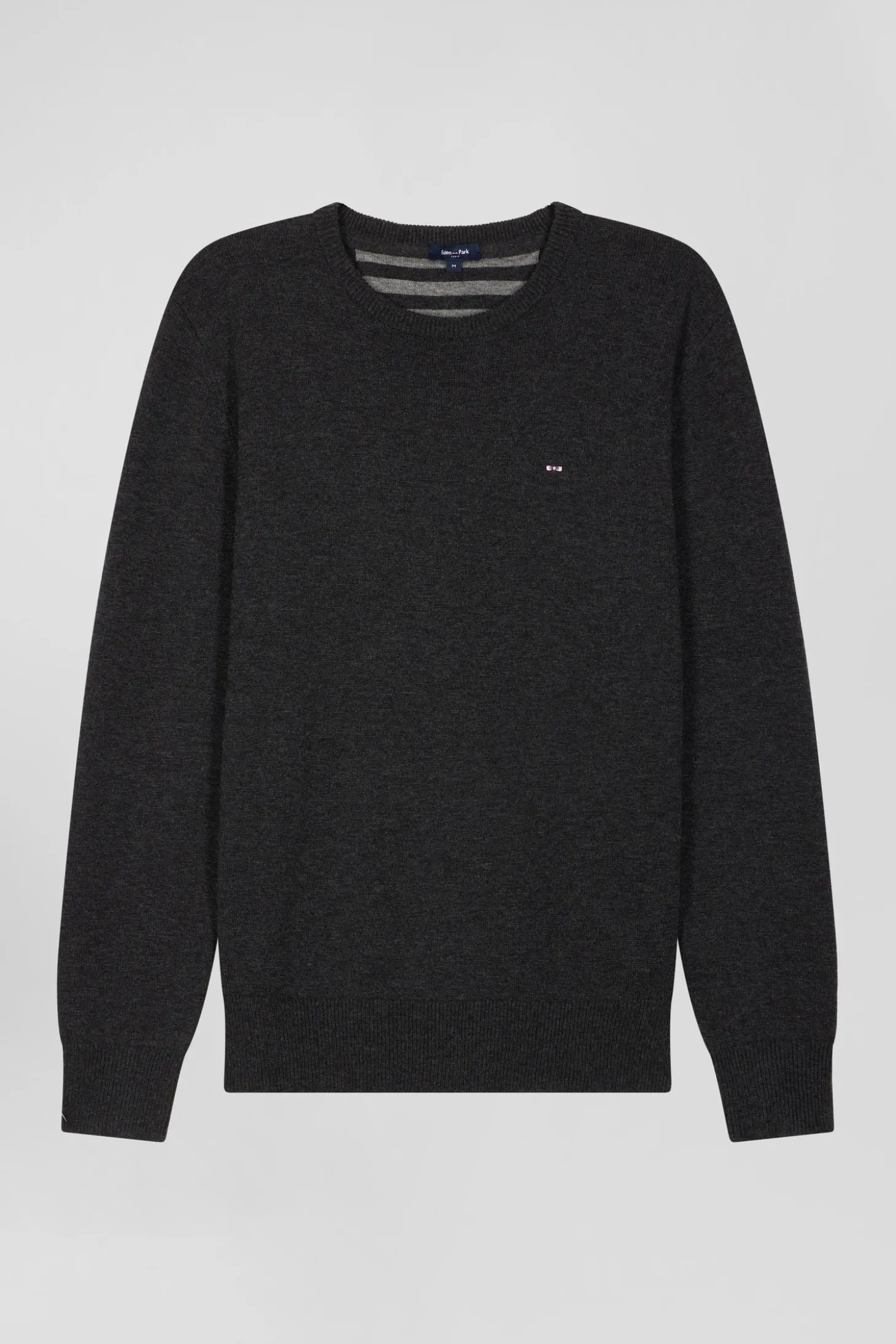 Pull col rond en laine et coton gris anthracite coupe Regular