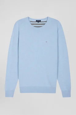Pull col rond en laine et coton ciel coupe Regular