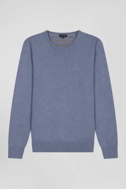 Pull col rond en laine et coton bleu clair coupe Regular