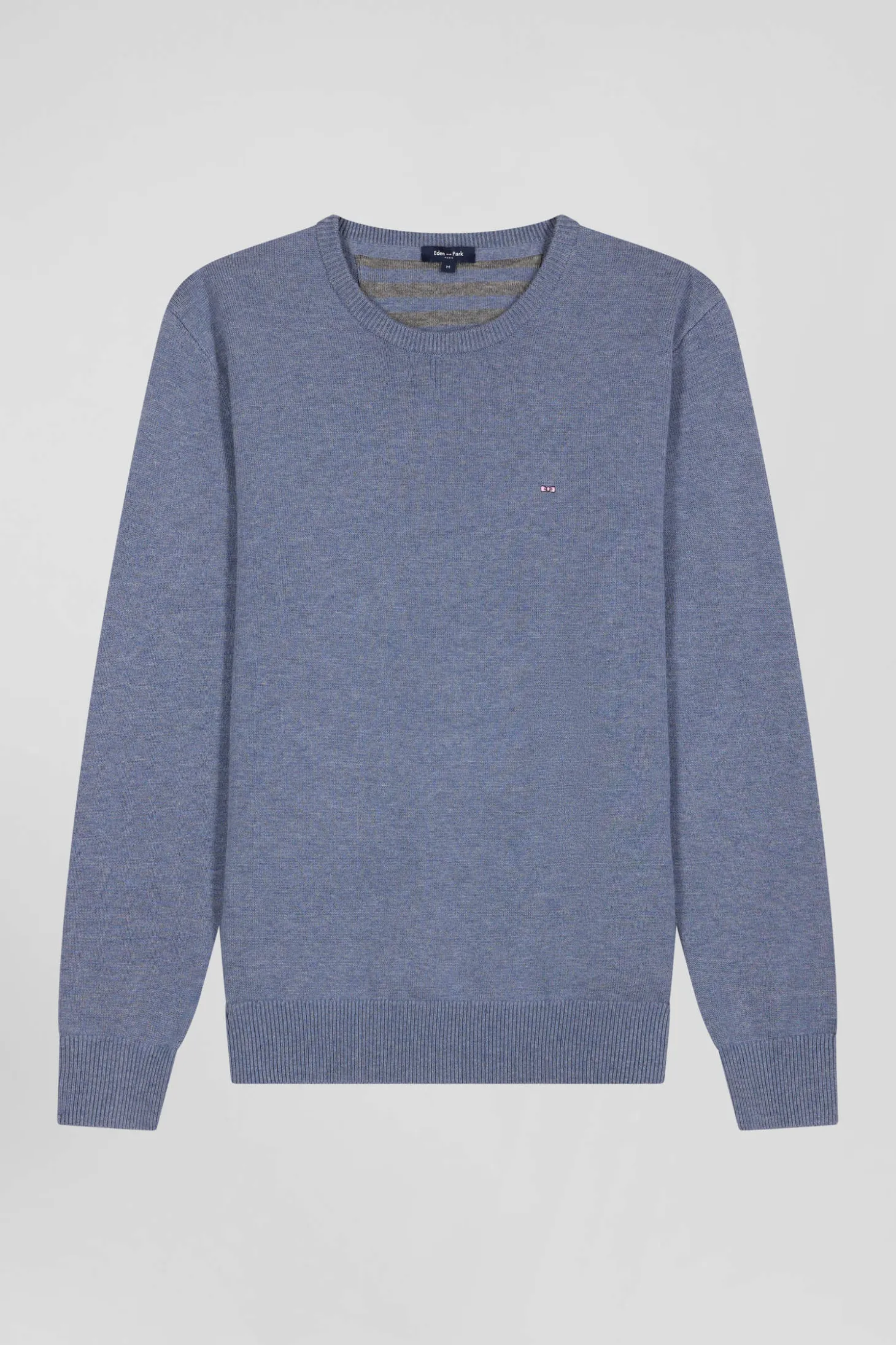 Pull col rond en laine et coton bleu clair coupe Regular