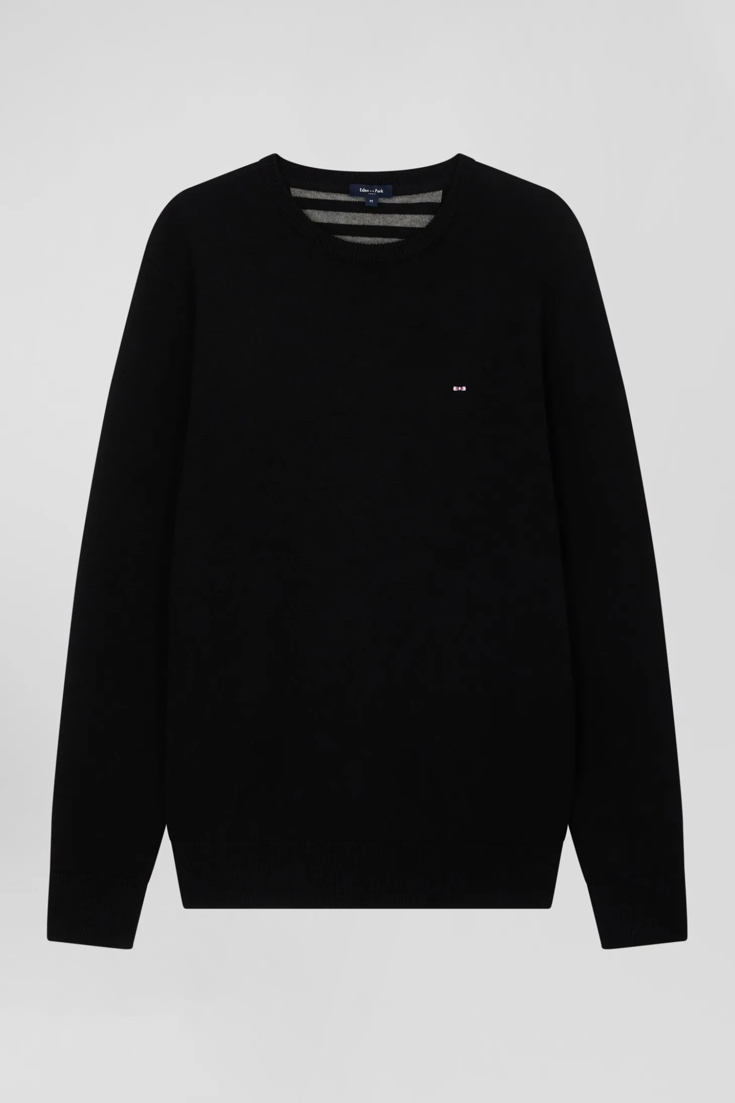 Pull col rond en laine et coton noir coupe Regular