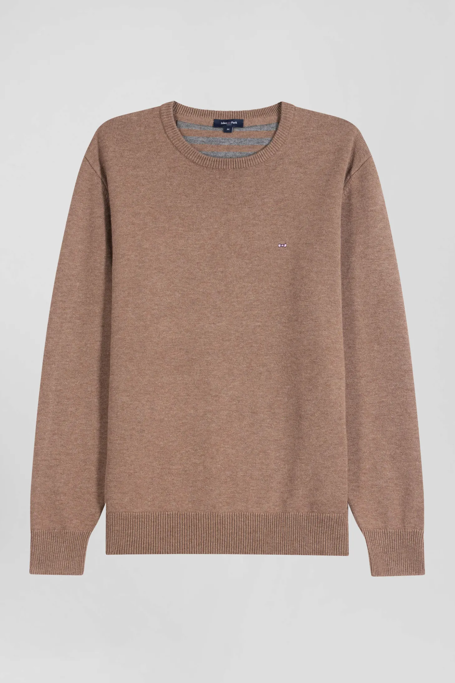 Pull col rond en laine et coton marron coupe Regular