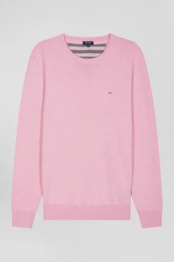 Pull col rond en laine et coton rose coupe Regular