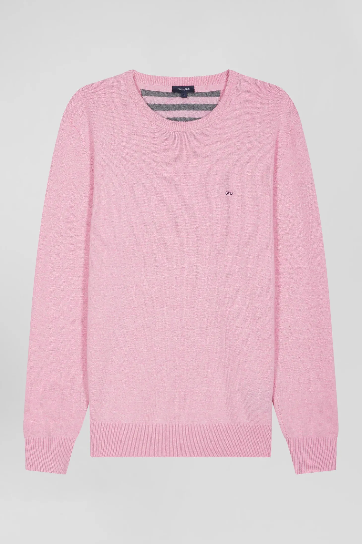 Pull col rond en laine et coton rose coupe Regular