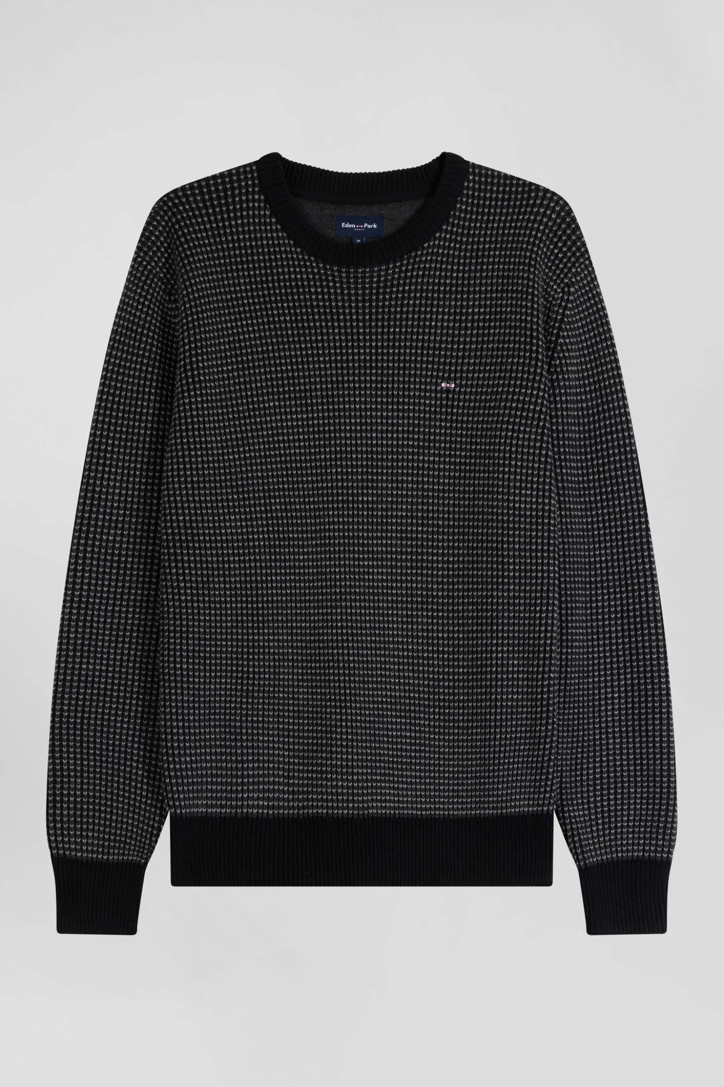 Pull col rond en laine et coton noir coupe Regular