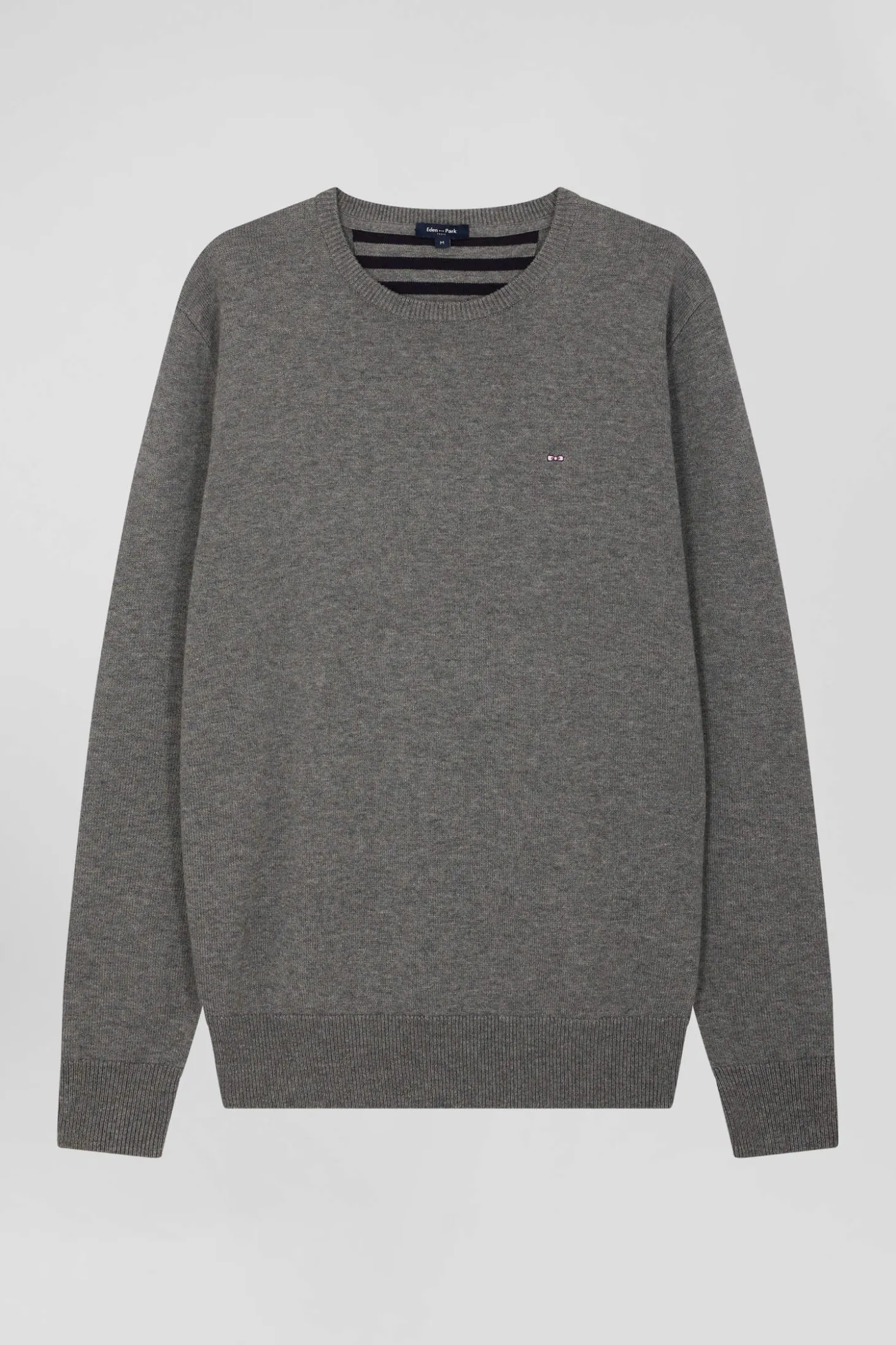 Pull col rond en laine et coton gris clair coupe Regular