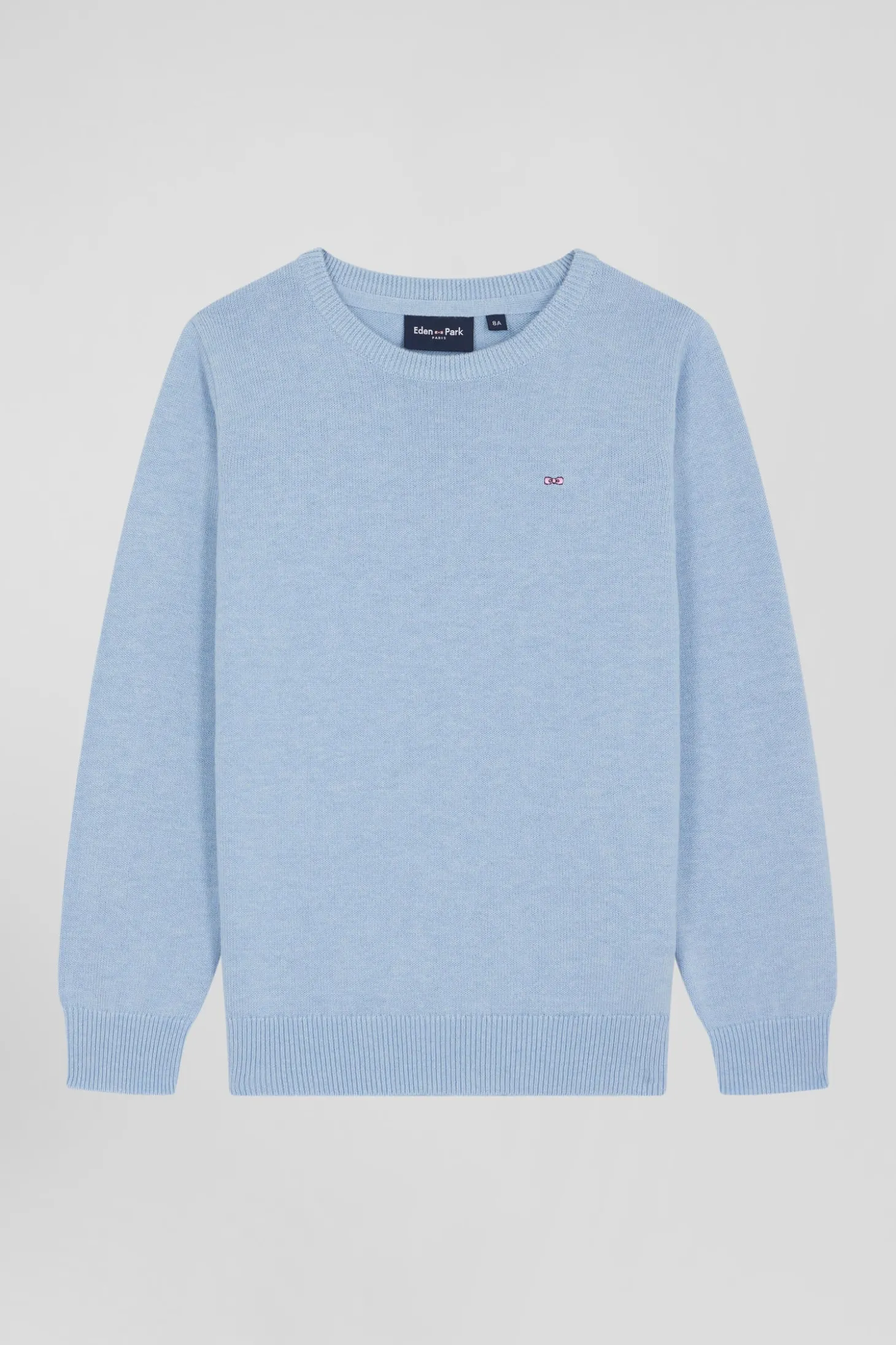 Pull col rond en laine et coton ciel coupe Regular