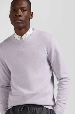 Pull col rond en laine et coton gris coupe Regular