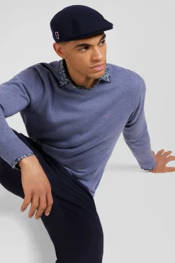 Pull col rond en laine et coton bleu clair coupe Regular