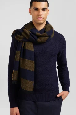 Pull col rond en laine et coton bleu marine coupe Regular effet micro nœud papillon