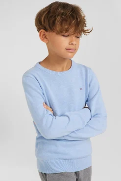 Pull col rond en laine et coton ciel coupe Regular