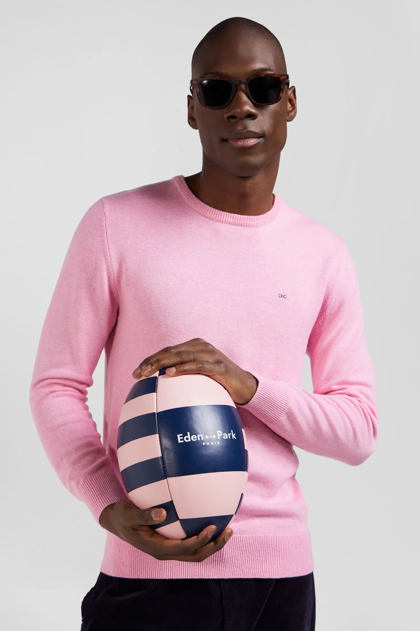 Pull col rond en laine et coton rose coupe Regular