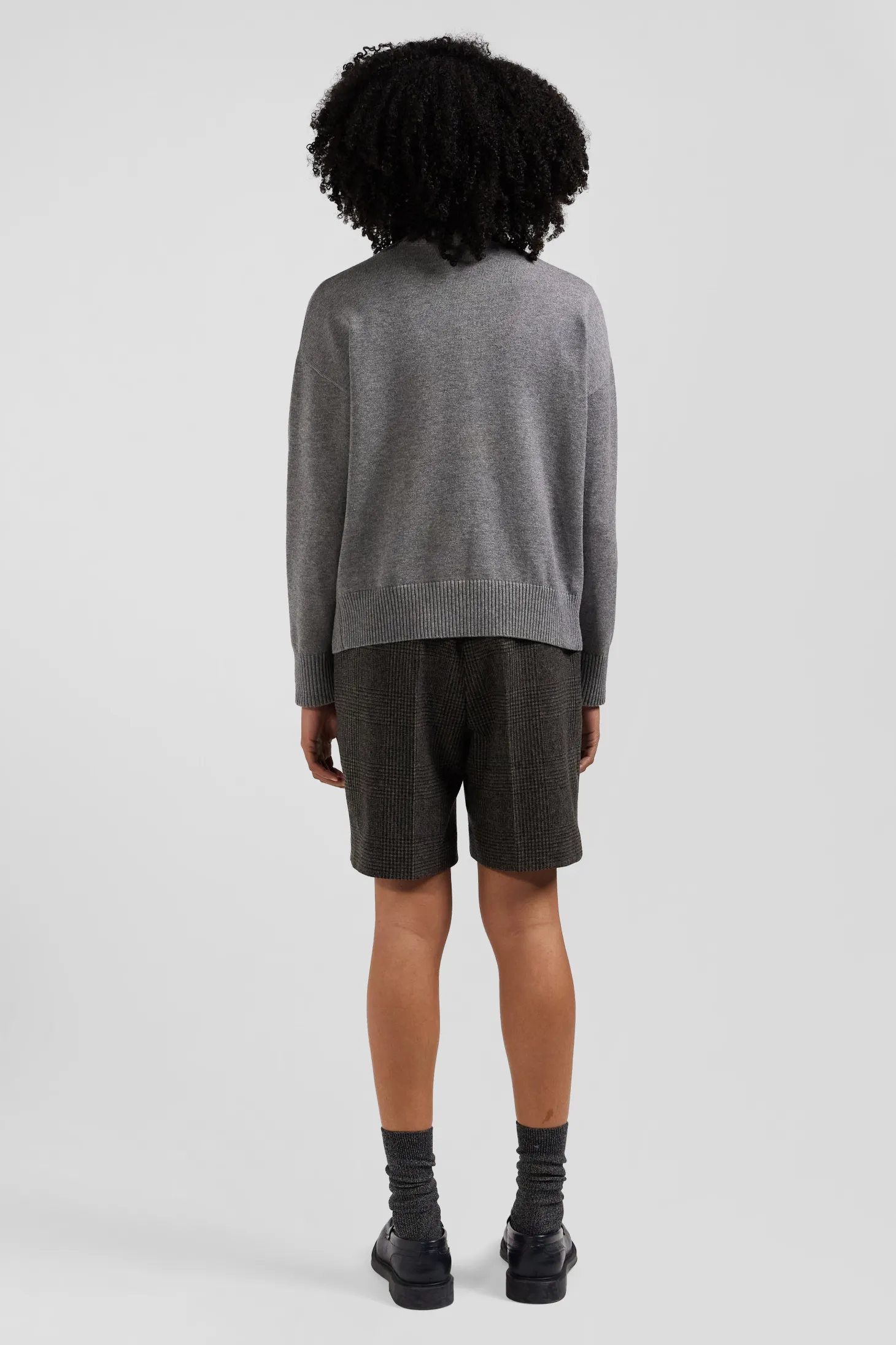 Pull col rond en laine et coton gris foncé coupe Relaxed