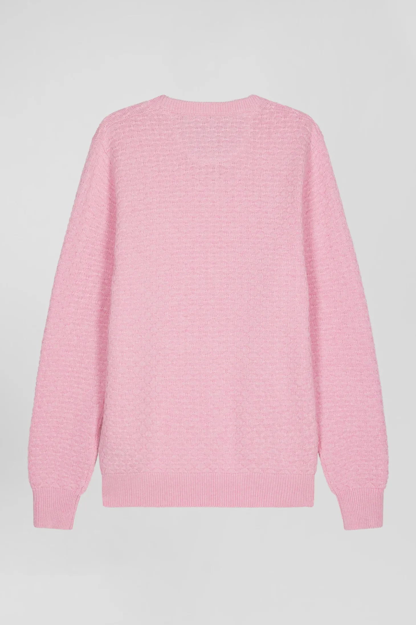 Pull col rond en laine et coton rose coupe Regular effet micro nœud papillon