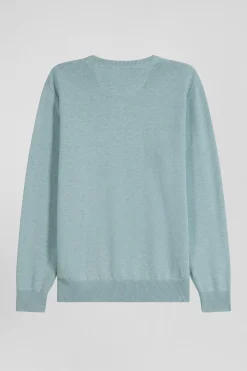Pull col rond en laine et coton vert coupe Regular