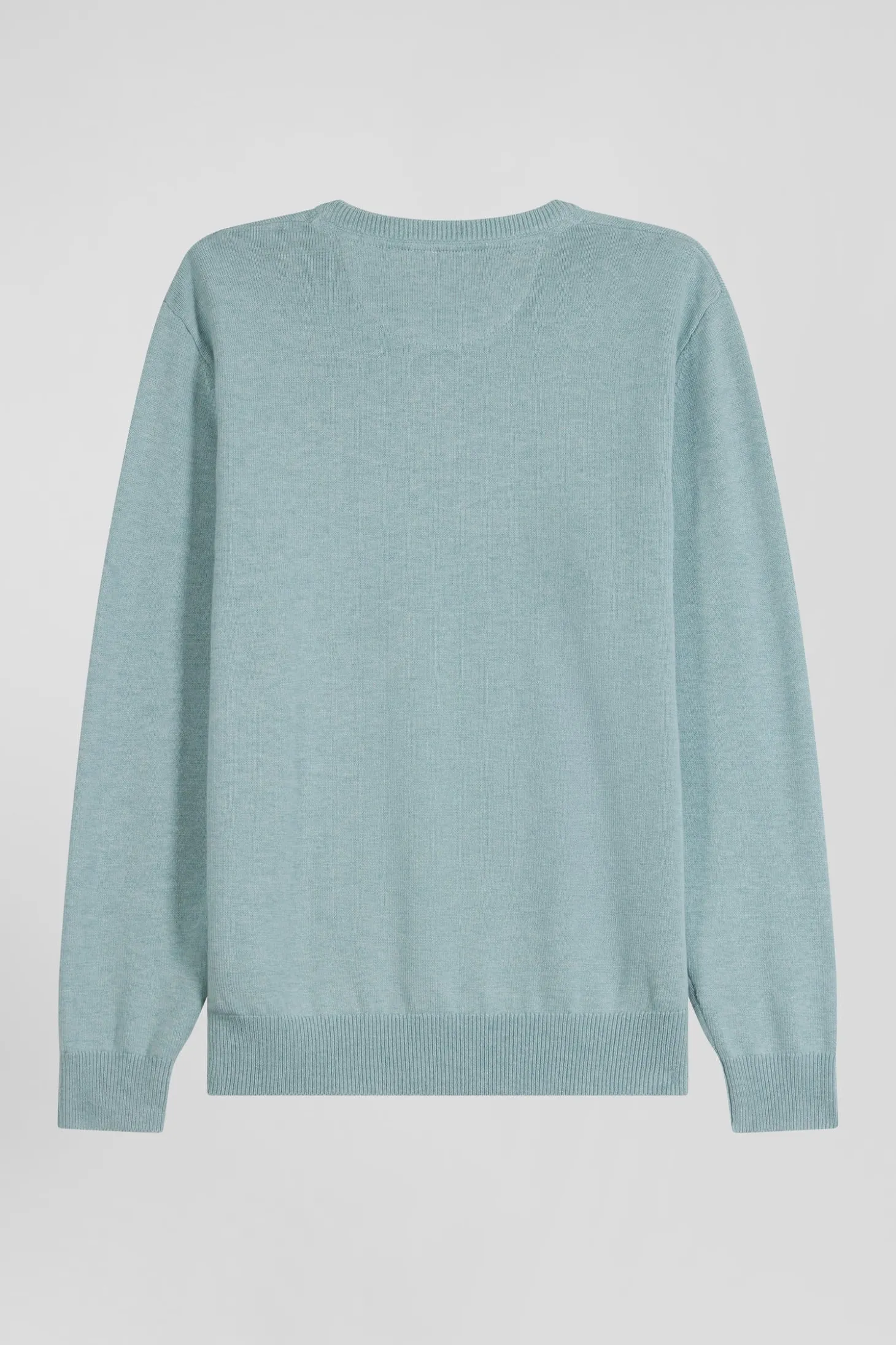 Pull col rond en laine et coton vert coupe Regular