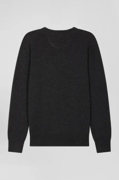 Pull col rond en laine et coton gris anthracite coupe Regular