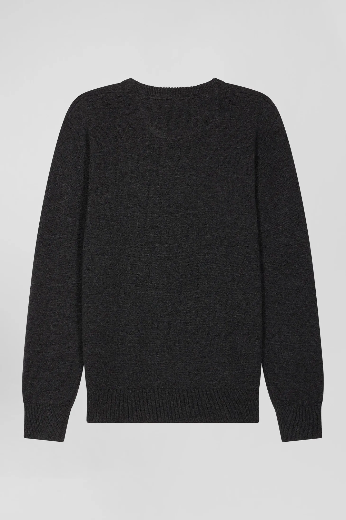 Pull col rond en laine et coton gris anthracite coupe Regular