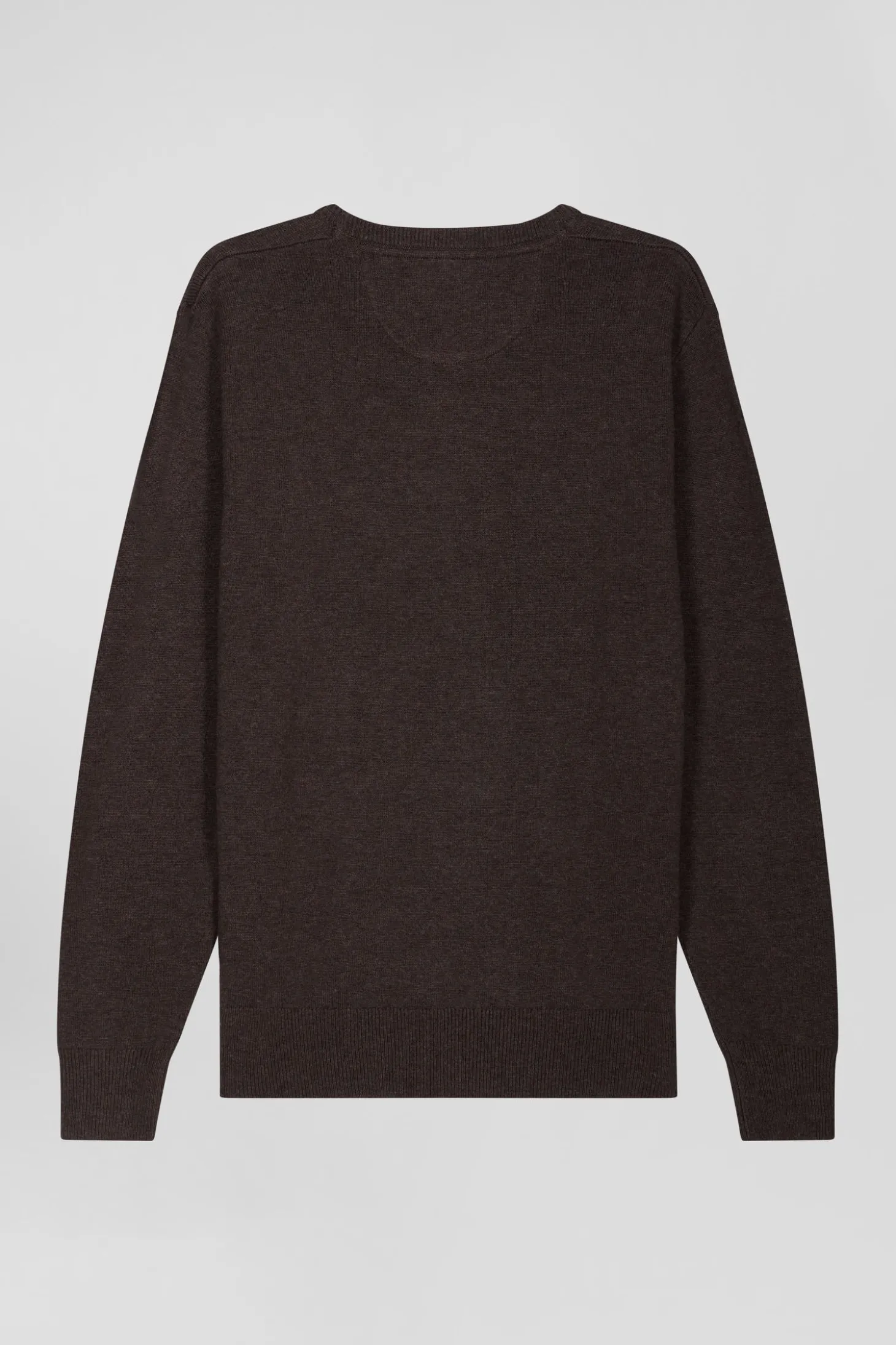 Pull col rond en laine et coton brun coupe Regular