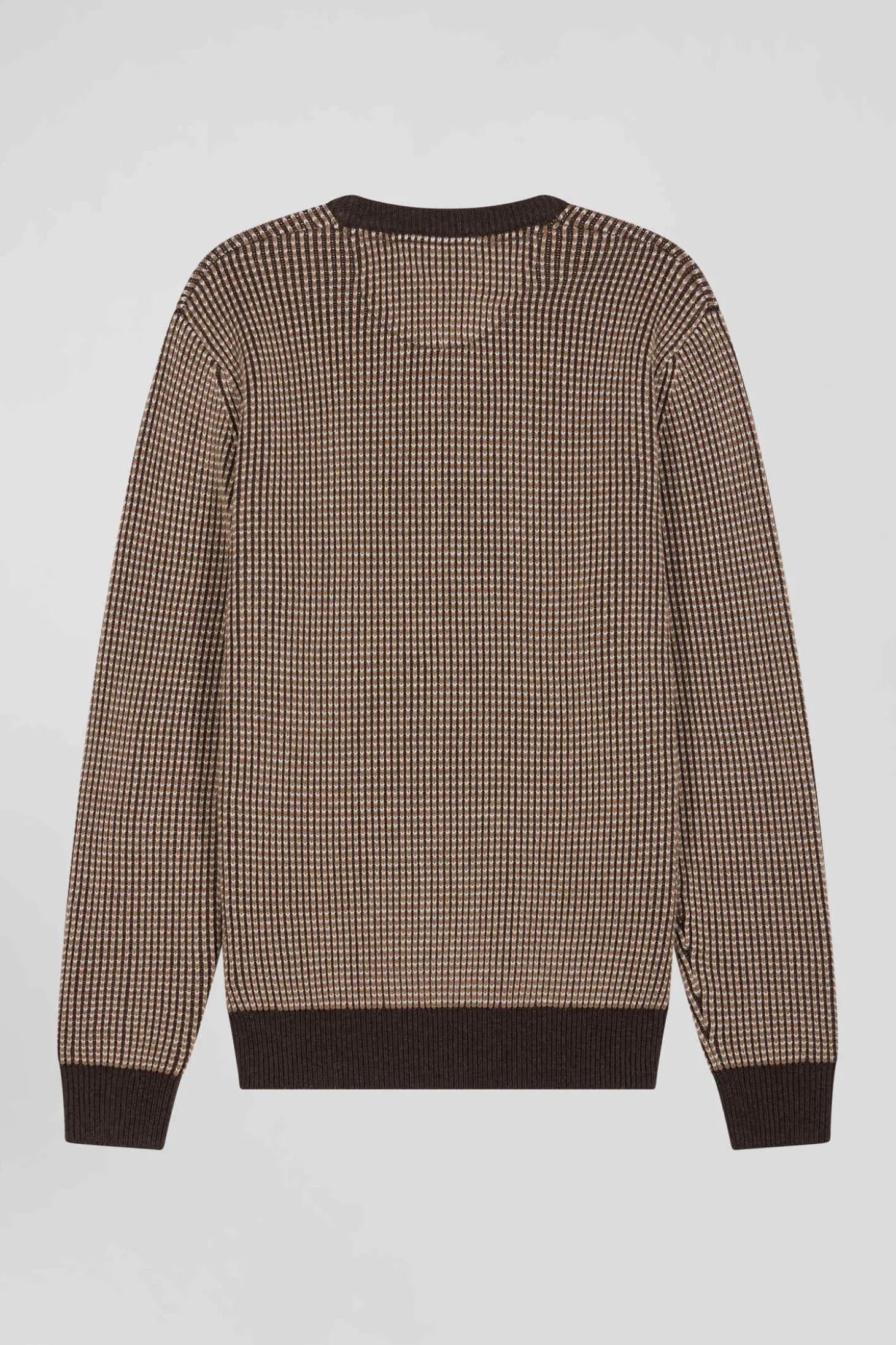 Pull col rond en laine et coton marron coupe Regular