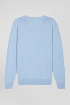 Pull col rond en laine et coton ciel coupe Regular