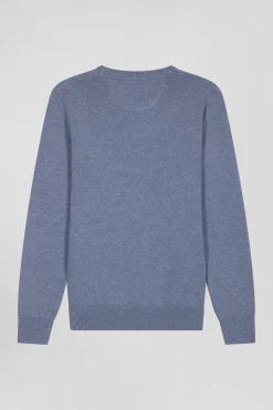 Pull col rond en laine et coton bleu clair coupe Regular