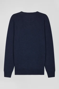 Pull col rond en laine et coton bleu foncé coupe Regular