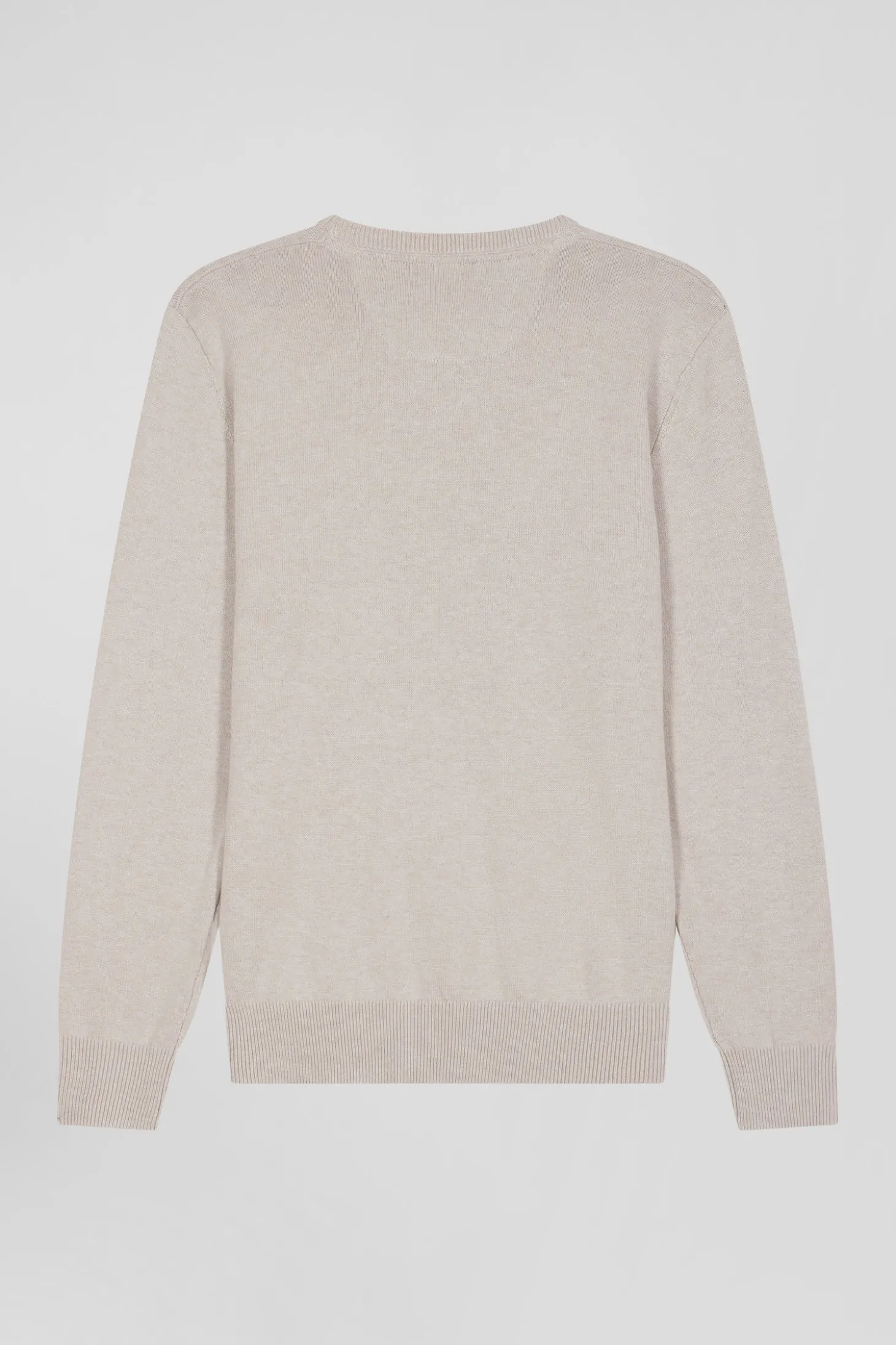 Pull col rond en laine et coton beige coupe Regular