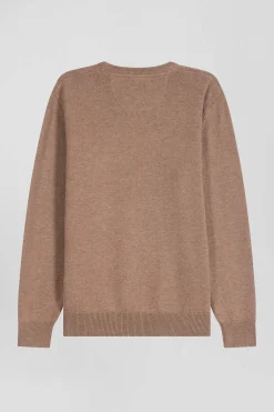 Pull col rond en laine et coton marron coupe Regular