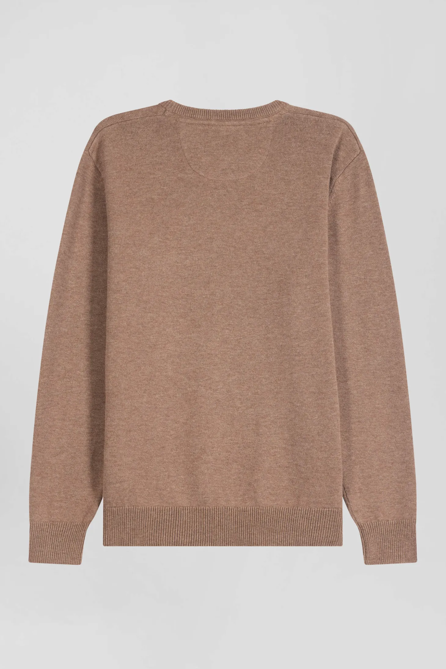 Pull col rond en laine et coton marron coupe Regular