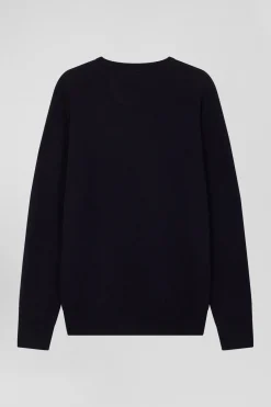 Pull col rond en laine et coton bleu marine coupe Regular