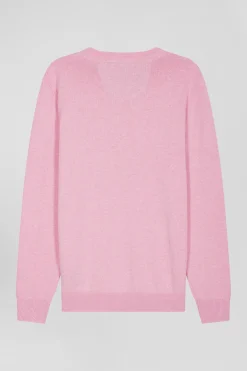 Pull col rond en laine et coton rose coupe Regular