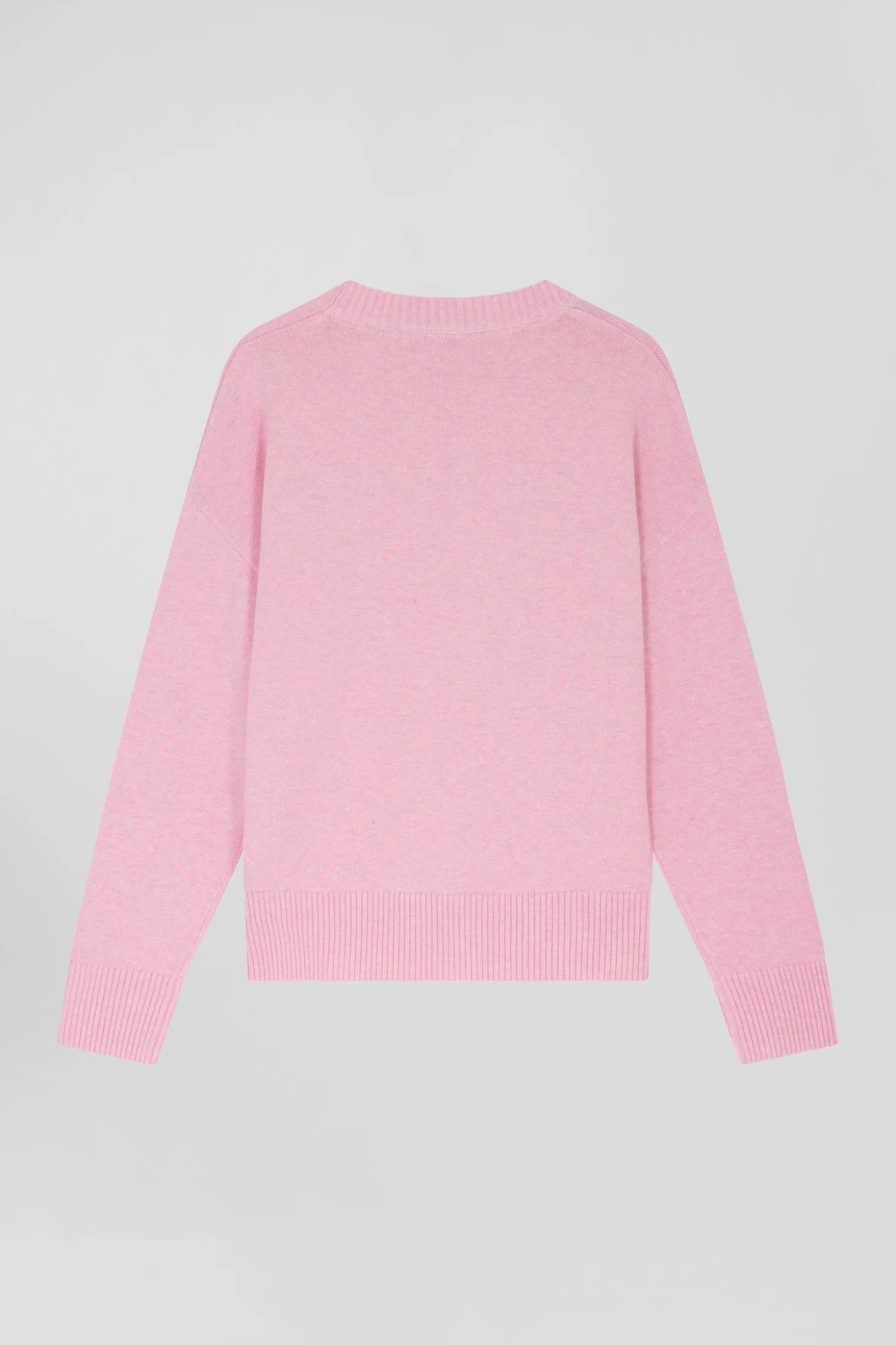 Pull col rond en laine et coton rose coupe Relaxed