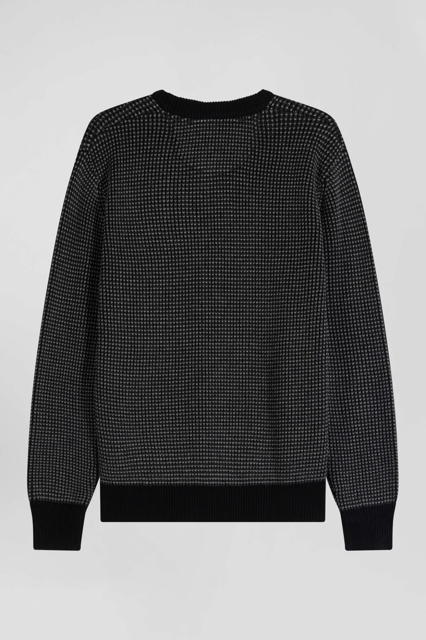 Pull col rond en laine et coton noir coupe Regular