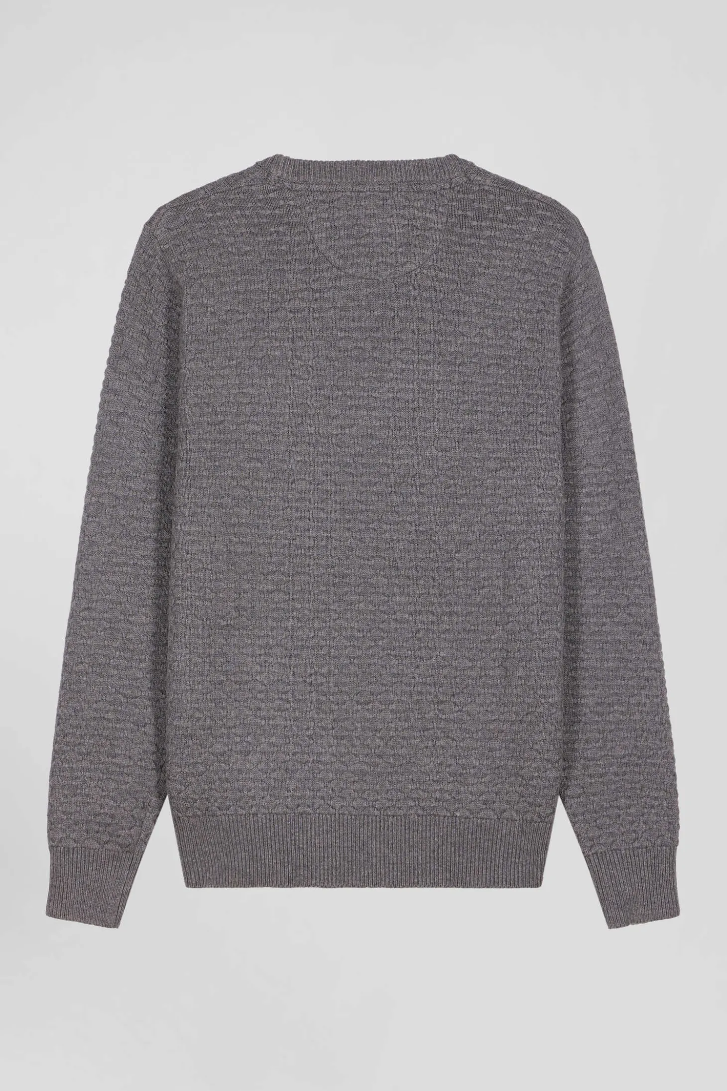 Pull col rond en laine et coton gris coupe Regular effet micro nœud papillon