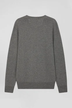 Pull col rond en laine et coton gris clair coupe Regular