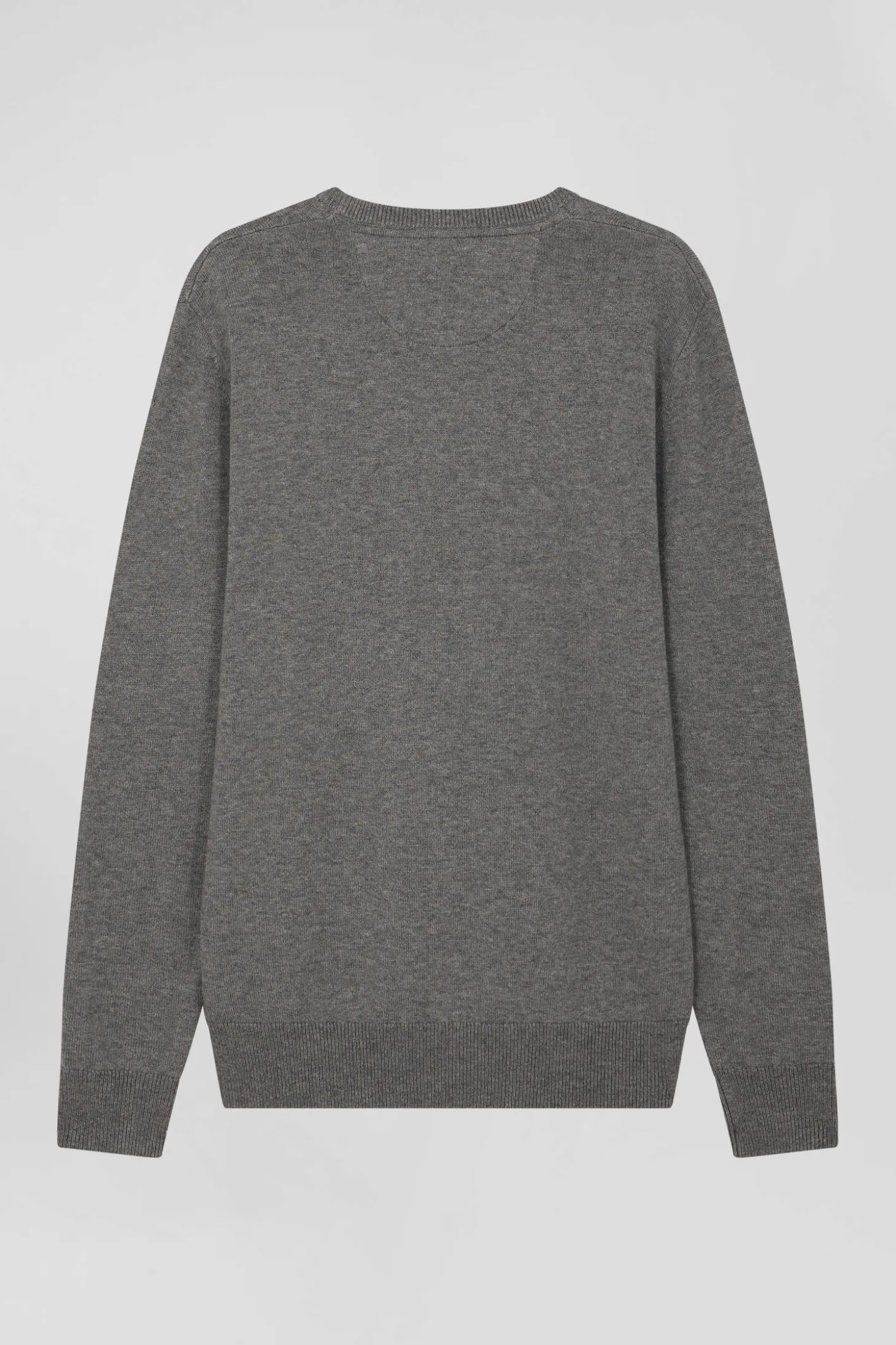 Pull col rond en laine et coton gris clair coupe Regular