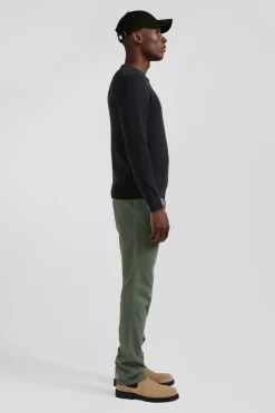 Pull col rond en laine et coton gris anthracite coupe Regular