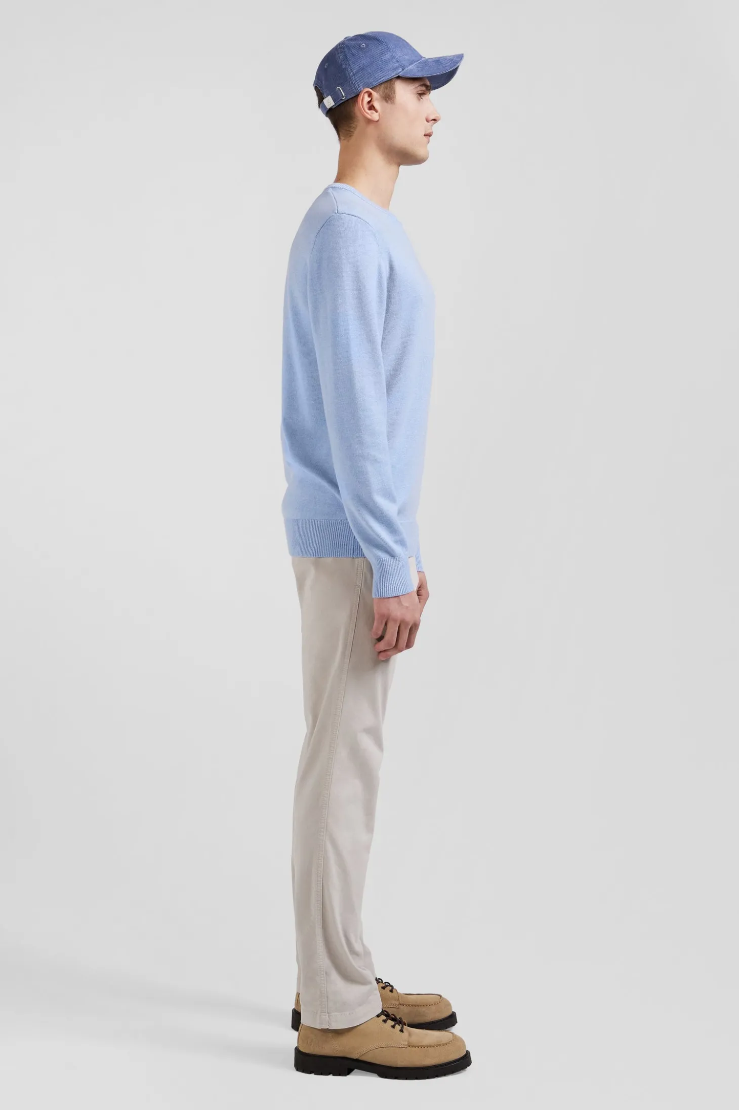 Pull col rond en laine et coton ciel coupe Regular