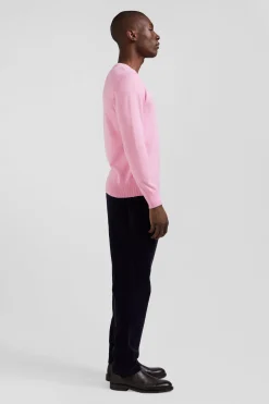 Pull col rond en laine et coton rose coupe Regular