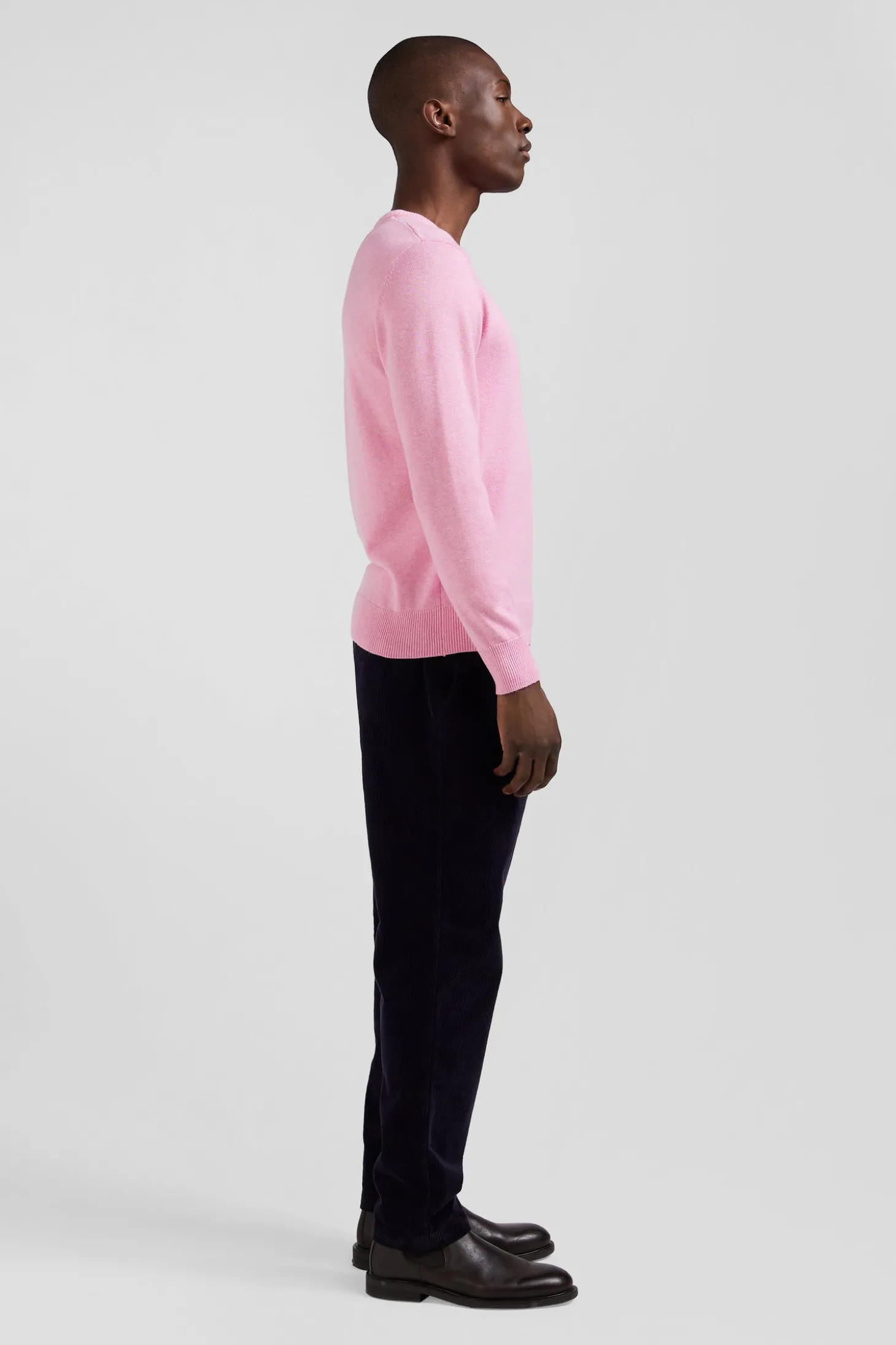 Pull col rond en laine et coton rose coupe Regular