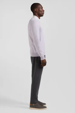 Pull col rond en laine et coton gris coupe Regular